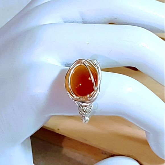 NATURAL CARNELIAN POLISHED STONE WIRE WRAPPED RING WOMEN'S SIZE 8 - Picture 2 of 8